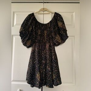 Altar'd State Black Floral Puff Sleeve Dress